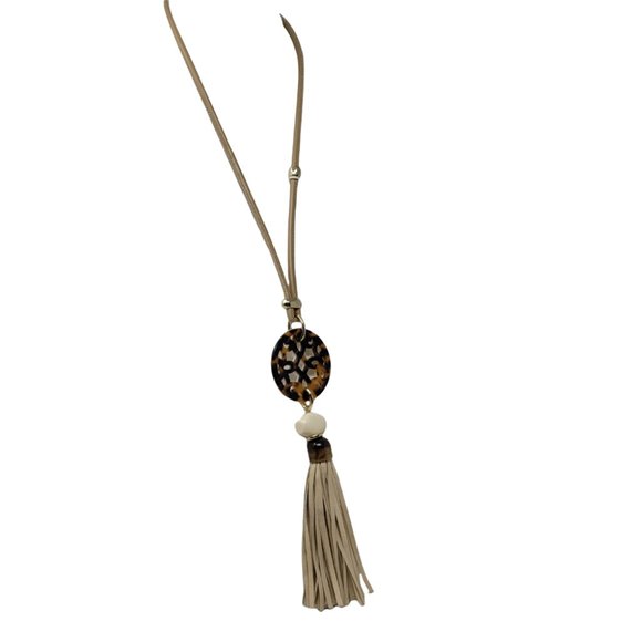 CHICO'S Faux Tortoise Shell Tassel Necklace - Picture 8 of 10